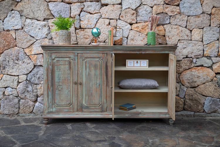 Margot 4 Doors Console, Two fixed shelves, Aged Green finish