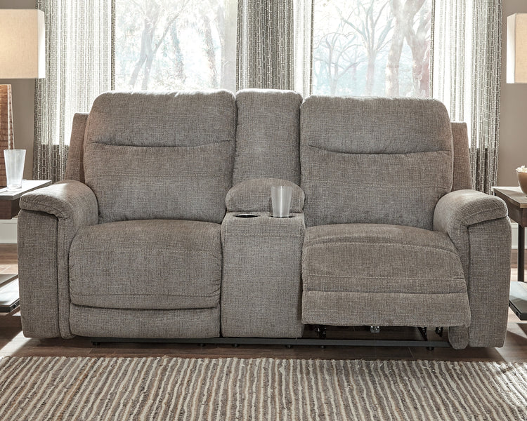 Mouttrie Power Reclining Loveseat with Console - Valley Furniture Store